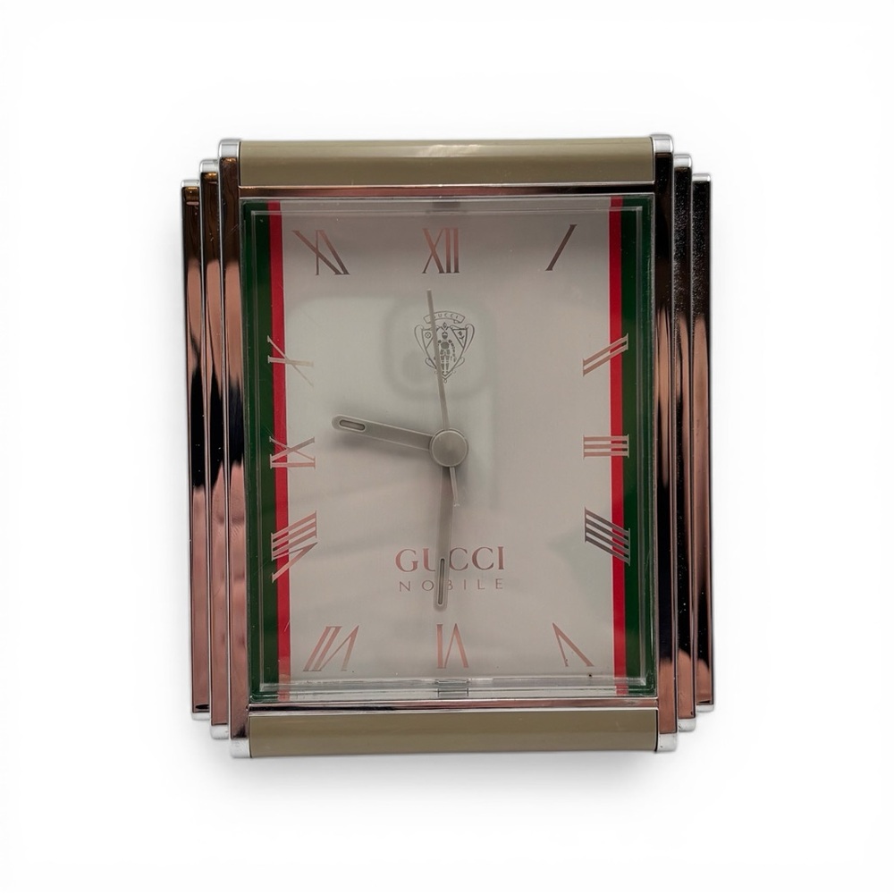 Gucci Nobile Silver Metallic Molded Resin Table Clock c. 1980s